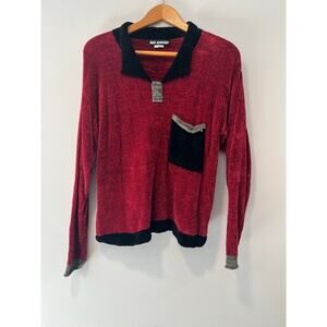 Ani Barrie Vintage 90s Knit Sweater Red Black Pocket Chunky Pullover Retro Sm JL